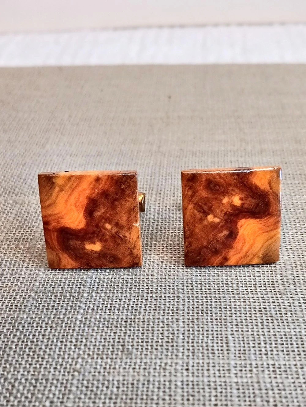 Wood Grain Cuff Links Brown & Gold Vintage